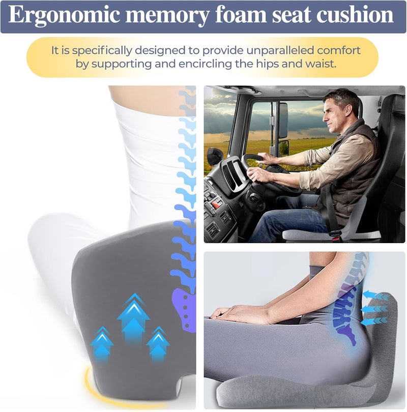 Mosxoed Ergonomic Seat Cushion with Adjustable Strap, Memory Foam Office Chair Seat Cushion with L-Shaped Design, Car Seat Cushion Fits for Truck Driver Semi Truck, Gaming Chair, Desk, Light Gray - Image 5